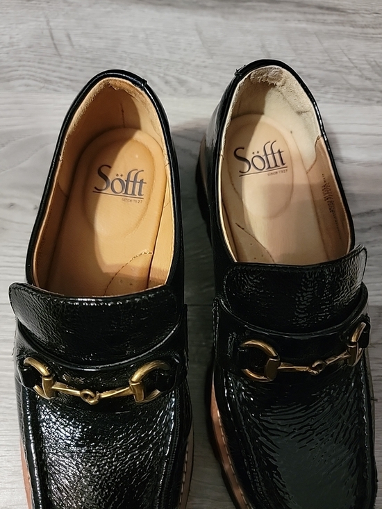 Sofft Black Patent Leather Bit Loafers with Gold Hardware main image 4
